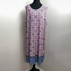 New Tacera A-Line Dress Women's 3X‎ Multicolor Geometric Medallion Artsy Casual